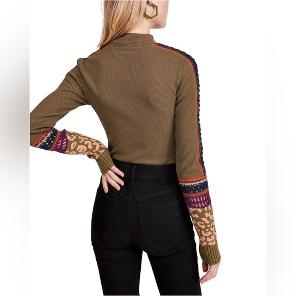 Free People Olive Green Switch It Up Crochet Trim Long Sleeve Thermal Top Large - Picture 3 of 16